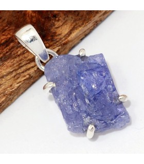 Pendentif véritable tanzanite brute en argent 925 