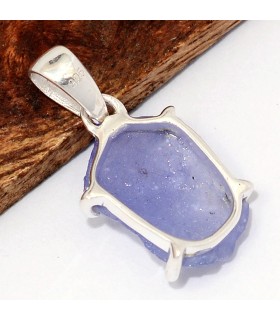 Pendentif Tanzanite brute véritable serti griffes – Argent 925