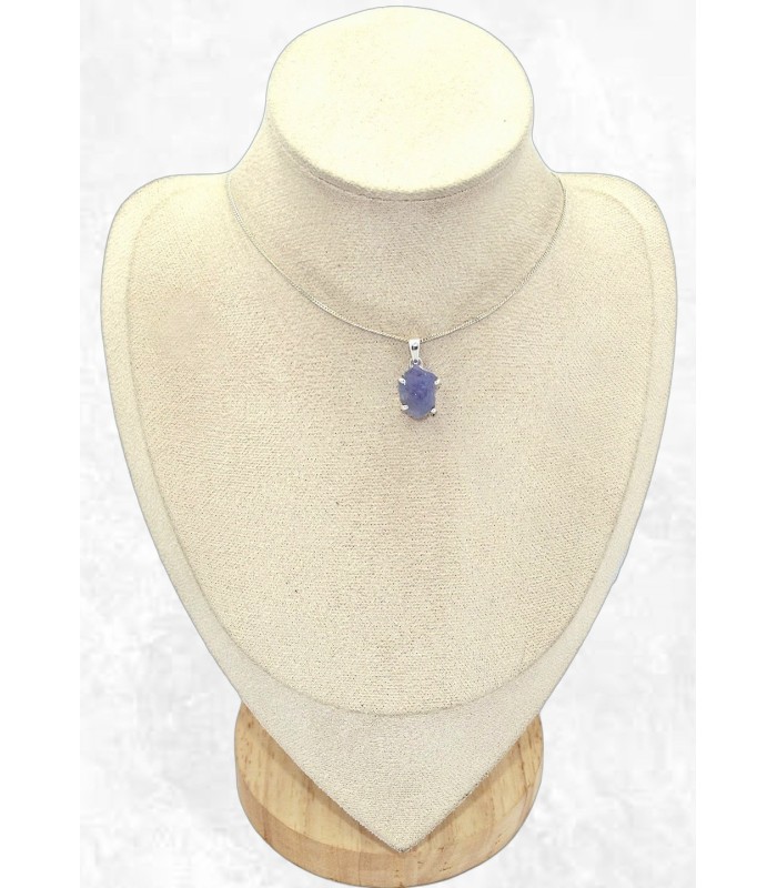 Pendentif Tanzanite brute véritable serti griffes – Argent 925