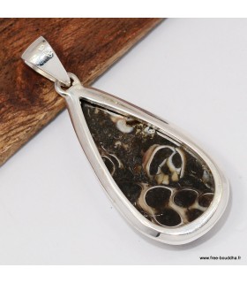 Pendentif Jaspe Tortue Turtella argent 925 pierre naturelle certifiée