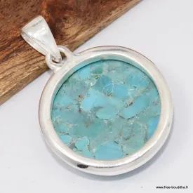 Pendentif rond authentique Turquoise Mohave - Argent 925 - Bijoux en Turquoise Mohave