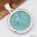 Pendentif rond authentique Turquoise Mohave - Argent 925 - Bijoux en Turquoise Mohave