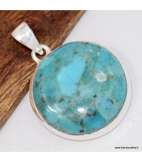 Pendentif rond authentique Turquoise Mohave - Argent 925