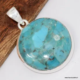Pendentif rond authentique Turquoise Mohave - Argent 925 - Bijoux en Turquoise Mohave