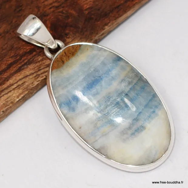 Grand Pendentif en Scheelite bleue - Argent 925 - Bijoux en Scheelite