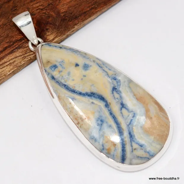 Très Grand Pendentif en Scheelite bleue - 6,4 cm - Bijoux en Scheelite