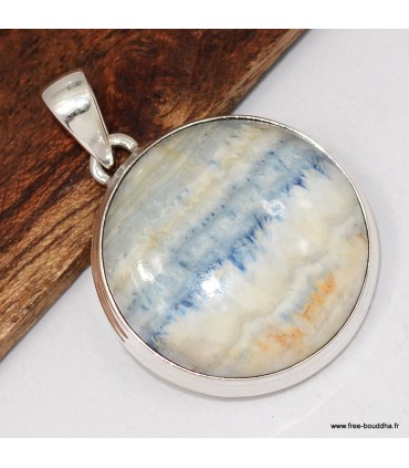 Pendentif Scheelite bleue ronde argent 925 énergie et équilibre