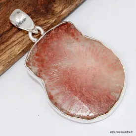 Pendentif en vrai corail corné rouge - Taille tranche - Bijoux en Corail