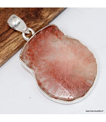 Pendentif corail corné rouge, argent 925, bijou authentique et rare