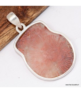 Pendentif corail corné rouge, argent 925, bijou authentique et rare