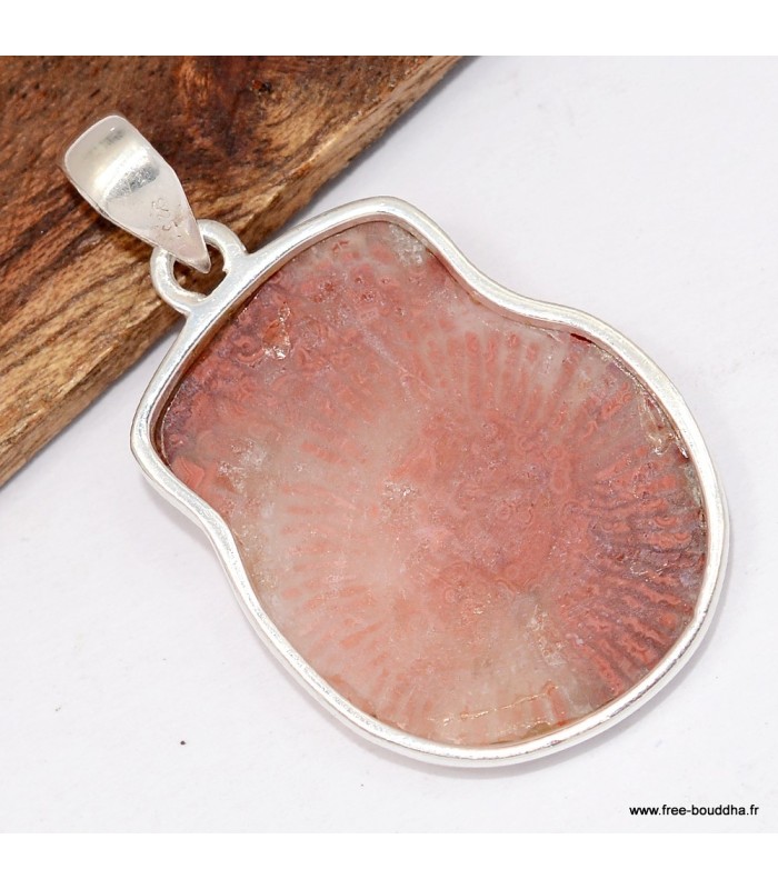 Pendentif en vrai corail corné rouge - Taille tranche