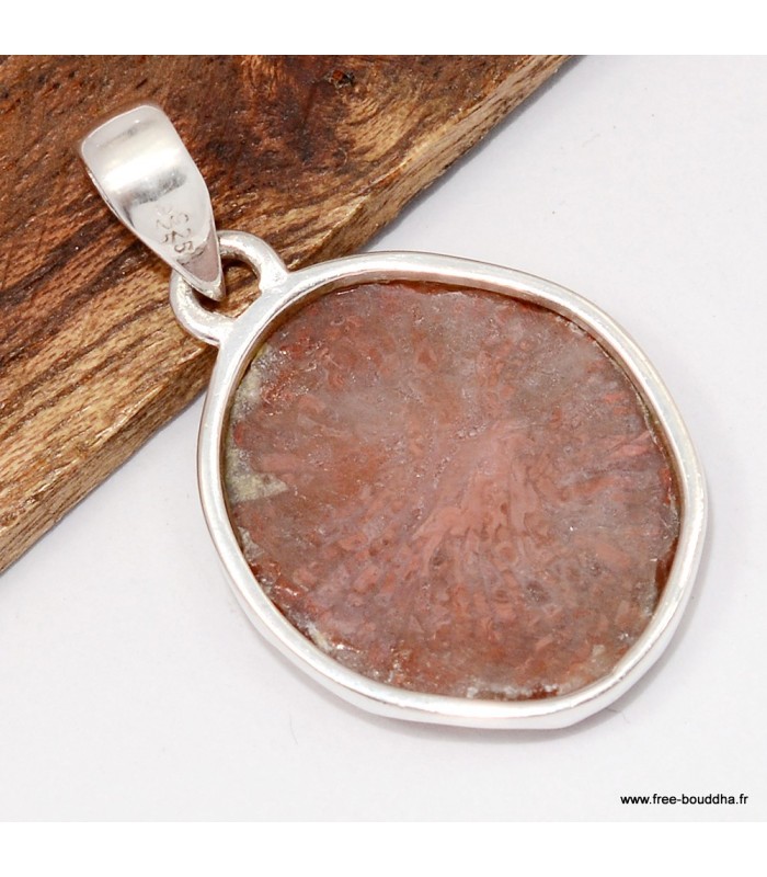 Pendentif Authentique corail rouge corné - Taille tranche