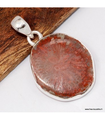 Pendentif corail rouge corné authentique argent 925 pierre naturelle