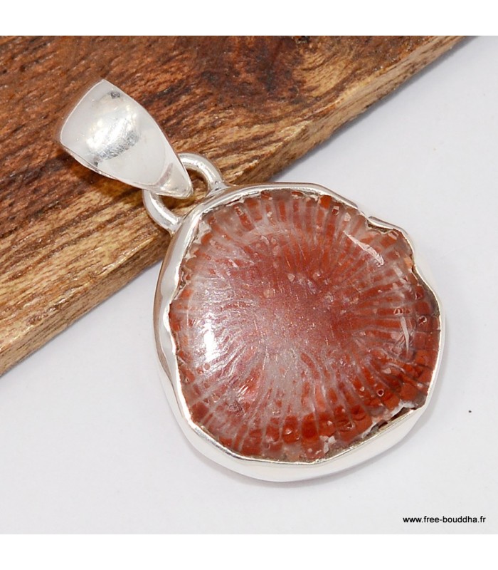 Pendentif argent corail rouge corné - Taille tranche