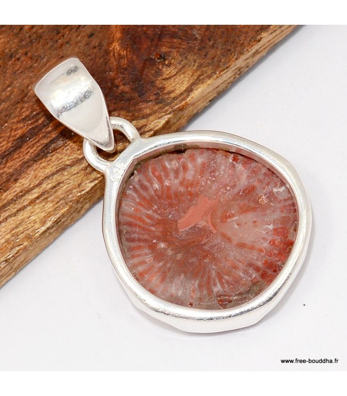 Pendentif argent corail rouge corné - Taille tranche