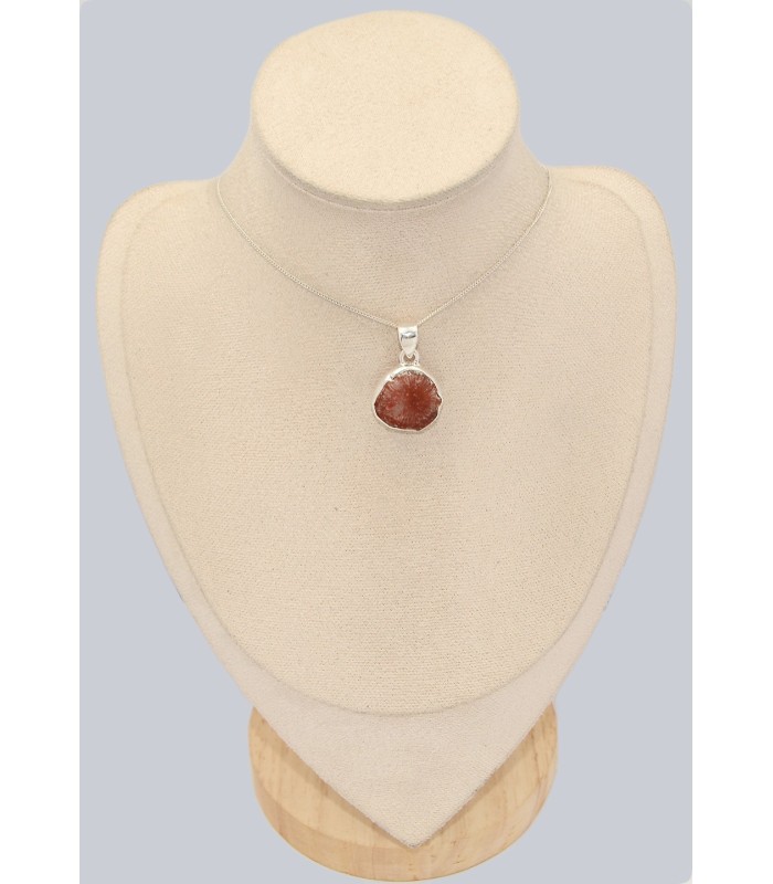 Pendentif argent corail rouge corné - Taille tranche