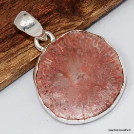 Pendentif tranche de corail rouge corné - Argent 925 - Bijoux en Corail