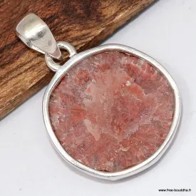 Pendentif tranche de corail rouge corné - Argent 925 - Bijoux en Corail