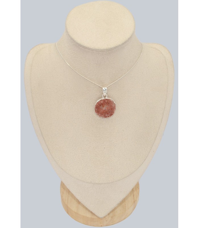 Pendentif tranche de corail rouge corné - Argent 925
