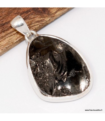 Pendentif Shungite Élite serti clos authentique, bijou argent 925