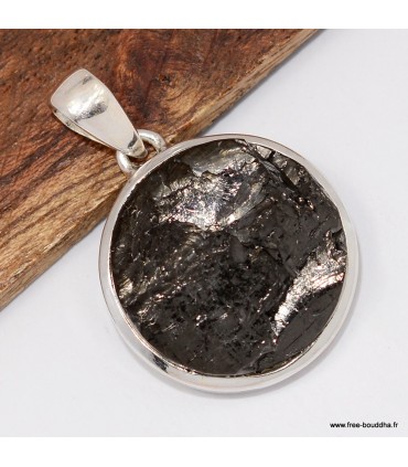 Pendentif Shungite Élite rond certifié argent 925, bijou rare