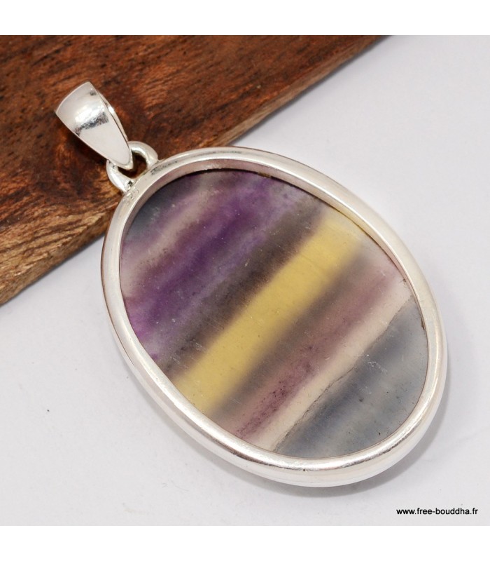 Grand Pendentif Fluorite arc-en-ciel - Argent 925