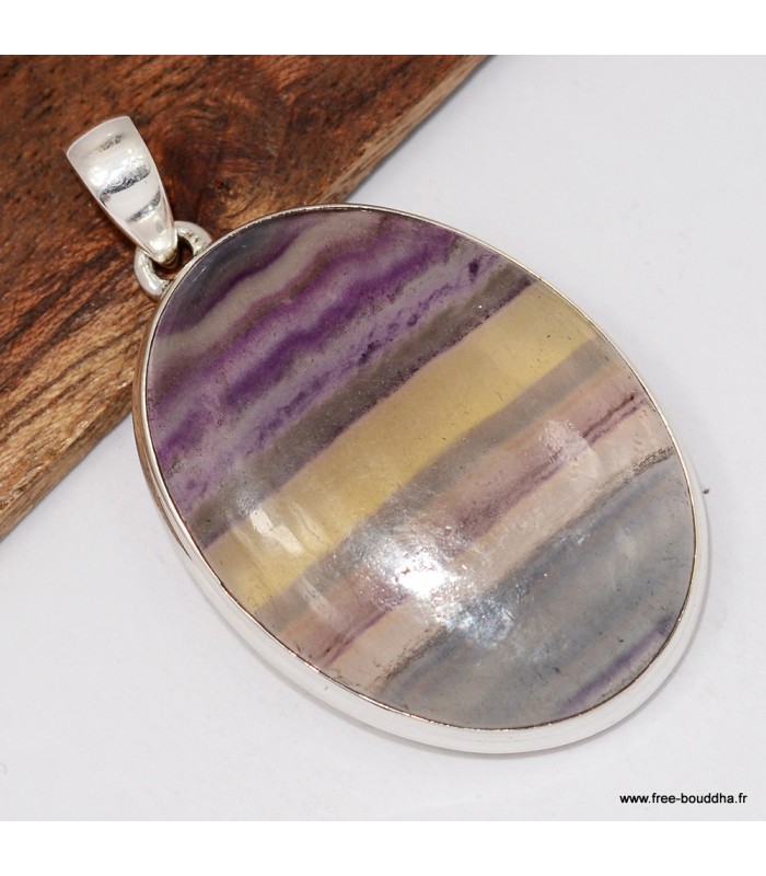 Grand Pendentif Fluorite arc-en-ciel - Argent 925