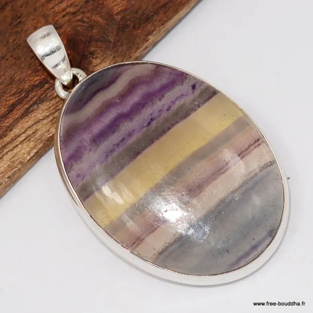 Grand Pendentif Fluorite arc-en-ciel - Argent 925 - Pendentifs pierres naturelles