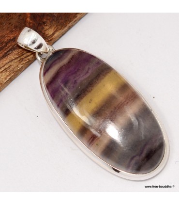Pendentif Fluorite arc-en-ciel monté sur argent 925 poinçonné