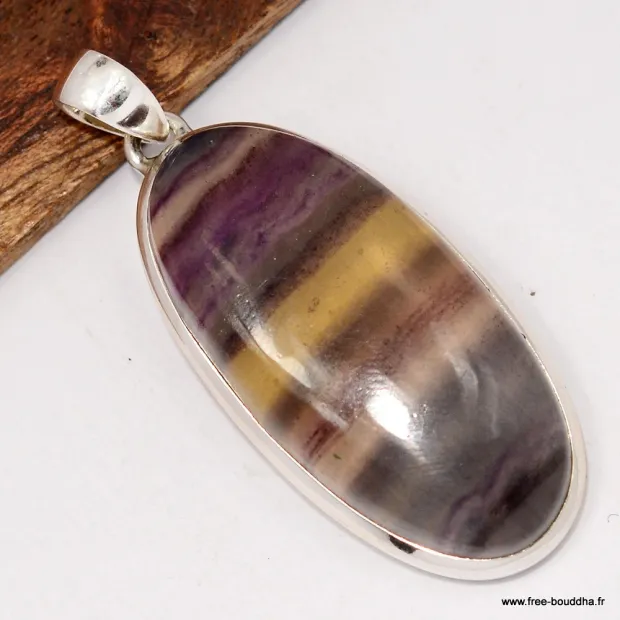Long Pendentif argent Fluorite arc-en-ciel 4,8 cm - Pendentifs pierres naturelles