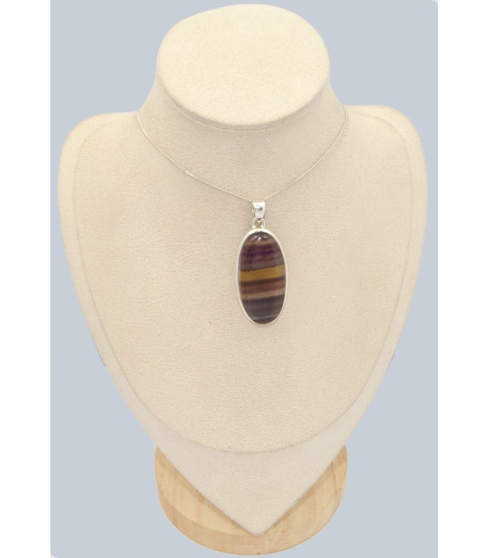 Long Pendentif argent Fluorite arc-en-ciel 4,8 cm