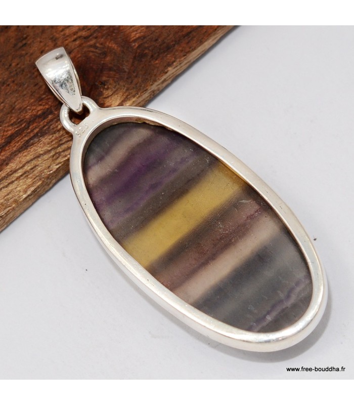 Long Pendentif argent Fluorite arc-en-ciel 4,8 cm