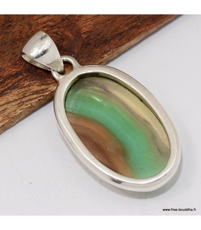 Pendentif argent Fluorite arc-en-ciel verte jaune