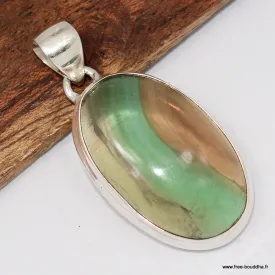 Pendentif argent Fluorite arc-en-ciel verte jaune - Pendentifs pierres naturelles