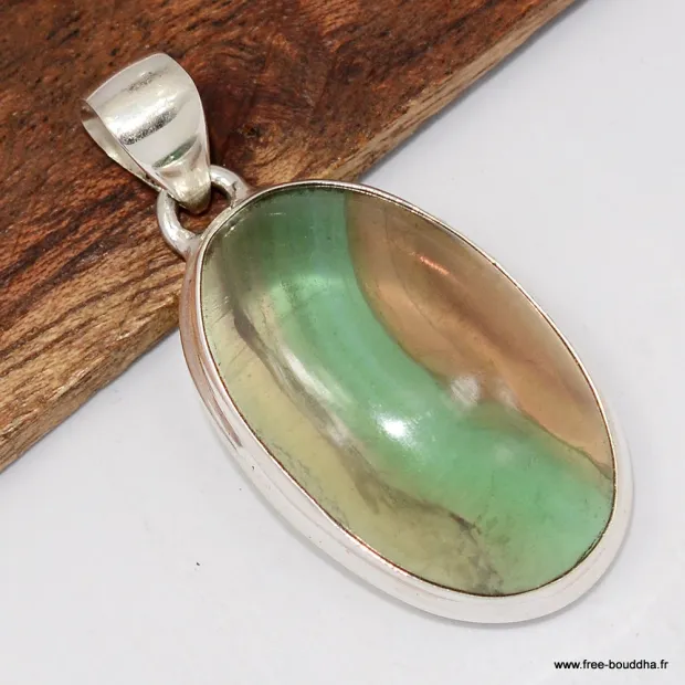 Pendentif argent Fluorite arc-en-ciel verte jaune - Pendentifs pierres naturelles