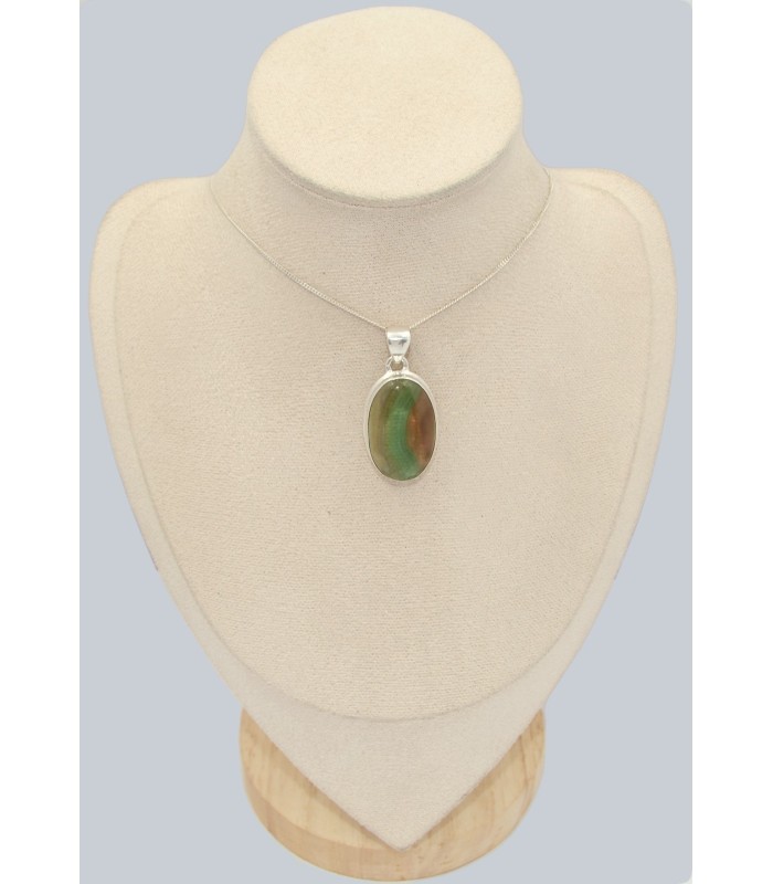 Pendentif argent Fluorite arc-en-ciel verte jaune