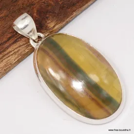 Pendentif argent Fluorite arc-en-ciel vert moutarde - Pendentifs pierres naturelles