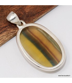 Pendentif Fluorite arc-en-ciel certifié argent 925 raffiné
