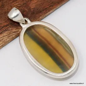 Pendentif argent Fluorite arc-en-ciel vert moutarde - Pendentifs pierres naturelles