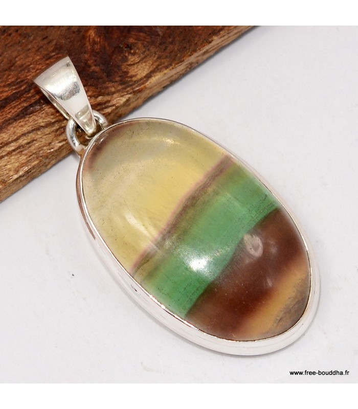 Pendentif Fluorite arc-en-ciel vert bordeau