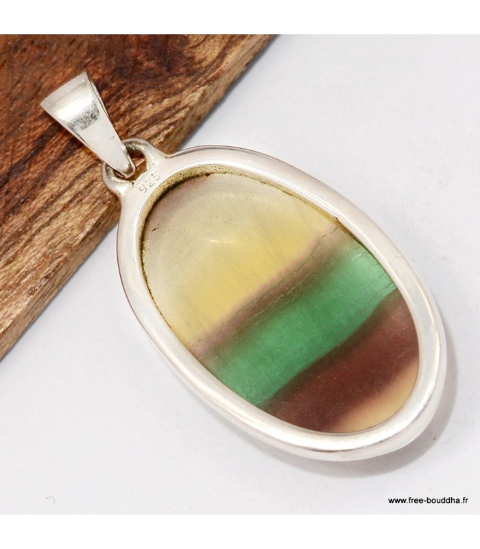 Pendentif Fluorite arc-en-ciel vert bordeau
