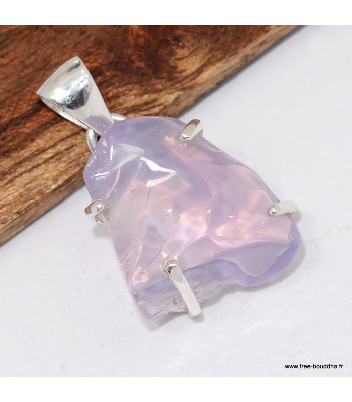 Pendentif Quartz Lavande brut forme libre argent 925