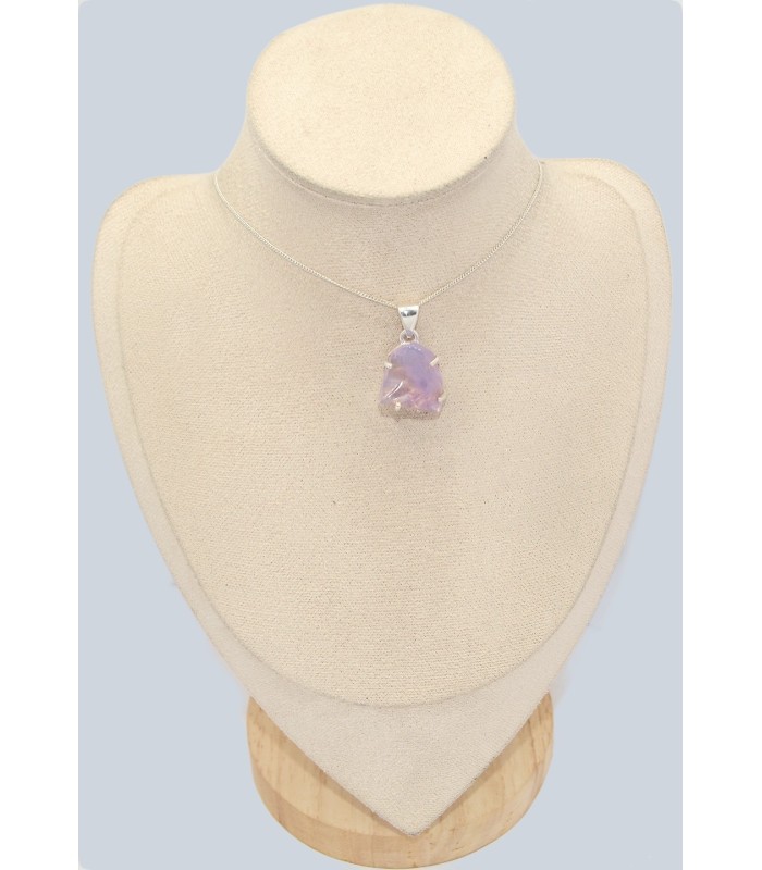 Pendentif Quartz Lavande brut forme libre argent 925