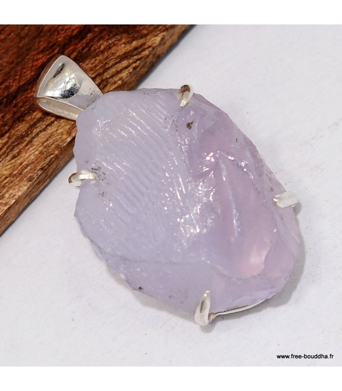 Pendentif Quartz Lavande épais forme libre argent 925