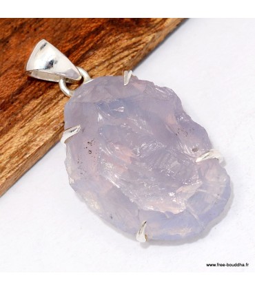 Pendentif Quartz Lavande brut argent 925 pierre naturelle certifiée