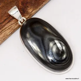 Gros Pendentif Malachite noire ovale - Argent 925 - Pendentifs pierres naturelles