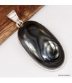 Pendentif Malachite noire – Gros ovale argent 925 certifié