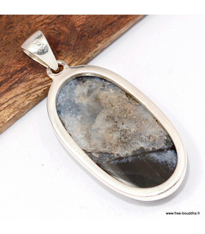 Pendentif Malachite noire – Gros ovale argent 925 certifié