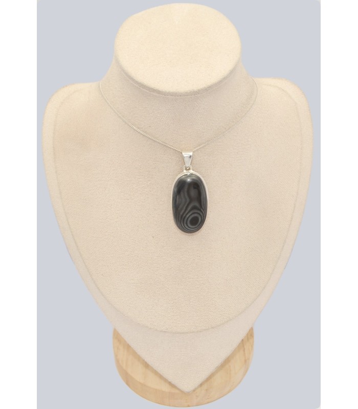 Pendentif Malachite noire – Gros ovale argent 925 certifié