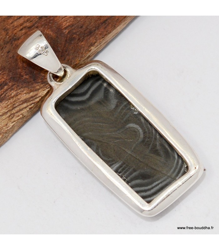 Pendentif malachite noire ou psilomelane rectangulaire, argent 925